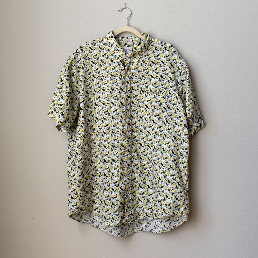 Eco Floral Botanical Bee J.Crew XXLT 100% linen men's button down